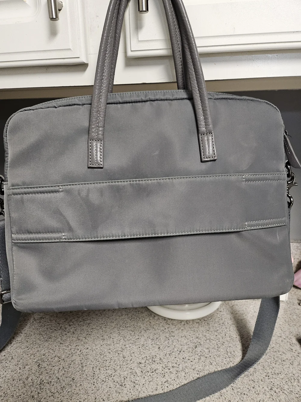 Knomo London Hanover Gray Nylon Leather Laptop Briefcase Bag Work Travel